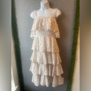 Storia Cream Floral Tiered Ruffle Dress